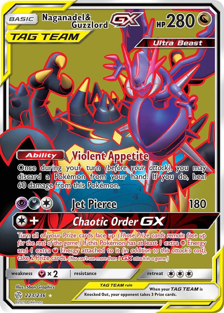 Naganadel & Guzzlord GX (Full Art) 223/236 Holo SM - Cosmic Eclipse NM