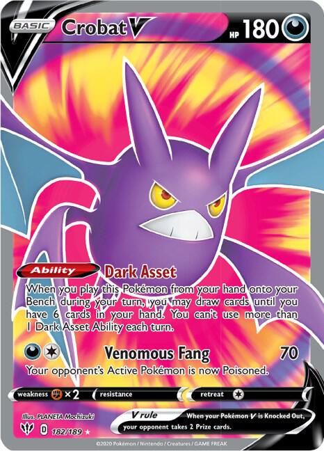 Crobat V (Full Art) 182/189 Holo SWSH03: Darkness Ablaze NM