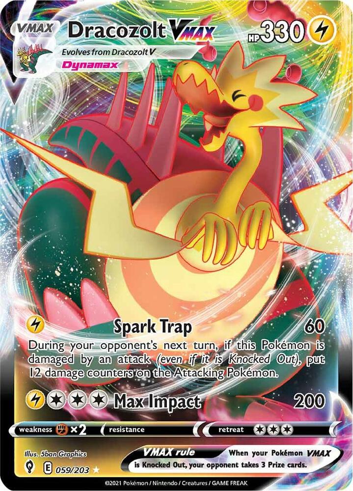 Dracozolt VMAX 059/203 Holo SWSH07: Evolving Skies NM