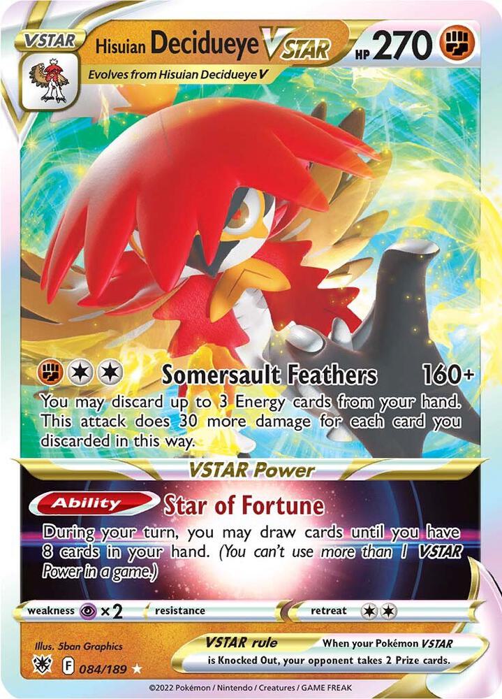Hisuian Decidueye VSTAR 084/189 Holo SWSH10: Astral Radiance NM