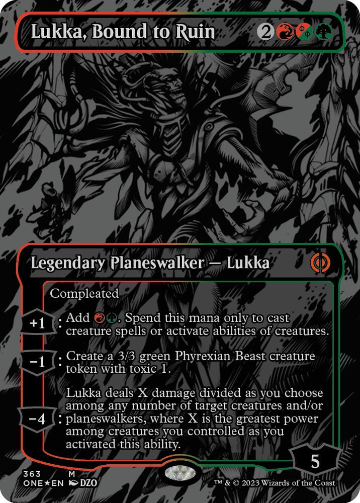 Lukka, Bound to Ruin (Oil Slick Raised Foil) #363 Foil Phyrexia: All Will Be One NM