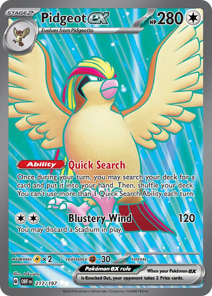 Pidgeot ex - 217/197 Holo SV03: Obsidian Flames NM