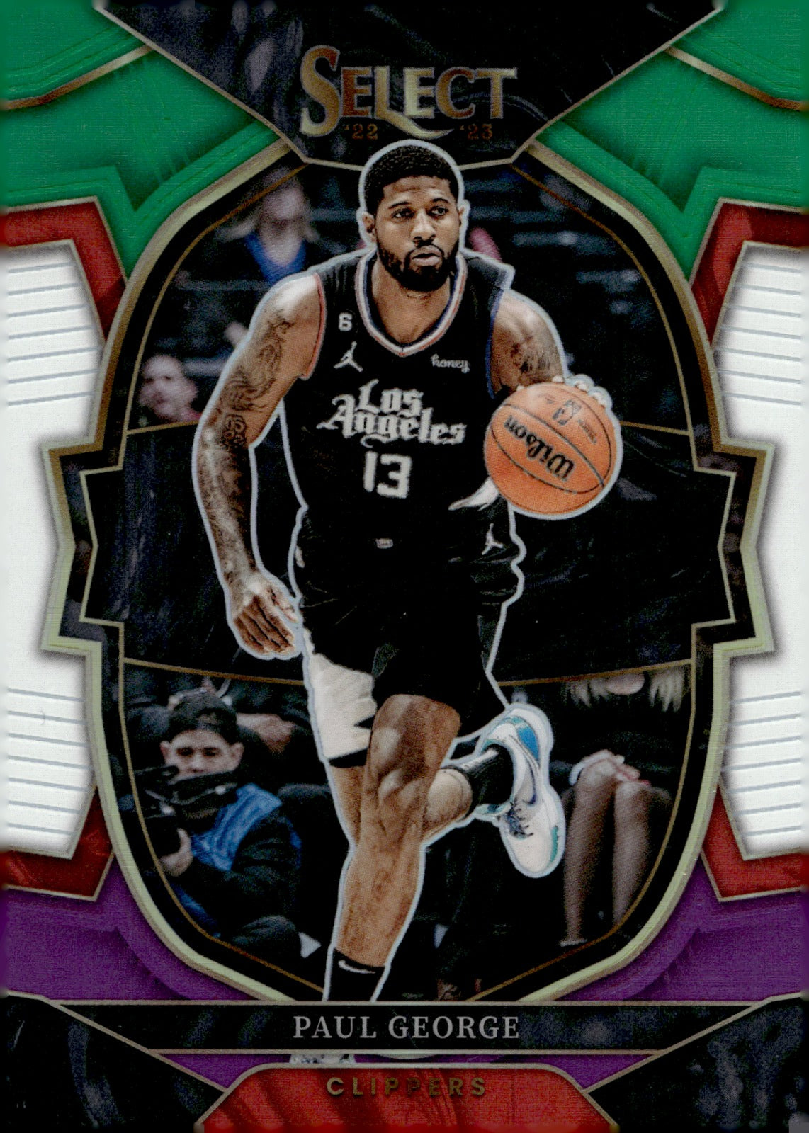 Paul George #16 2022-23 Panini Select Green White Purple Prizms Los Angeles Clippers NM