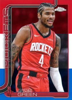Jalen Green #58 2025-26 Topps Chrome Red White and Blue Refractor Houston Rockets NM